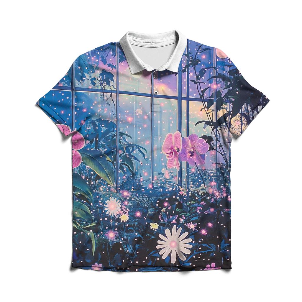Yayoi Kusama Inspired Nebula Orchid Garden personalized polo shirts