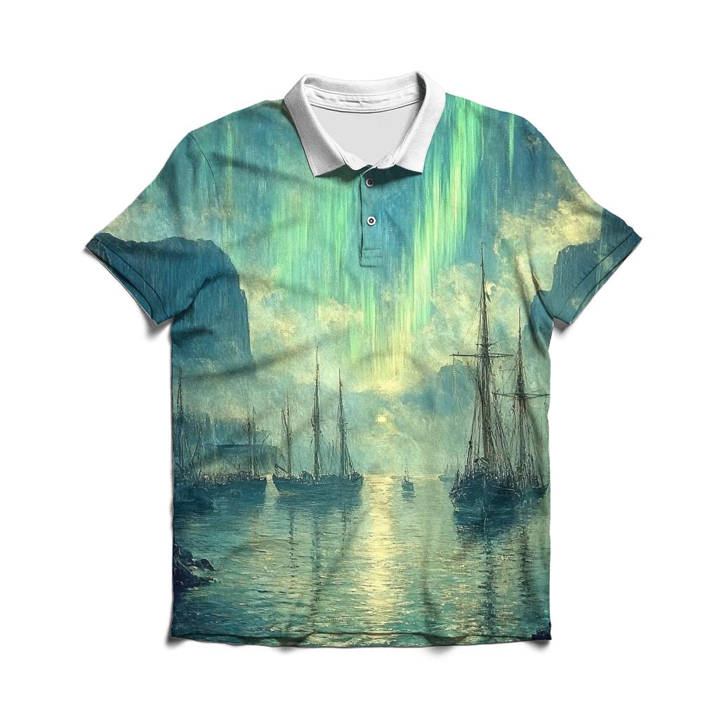 J M W Turner Inspired Aurora Over Ancient Harbor personalized polo shirts