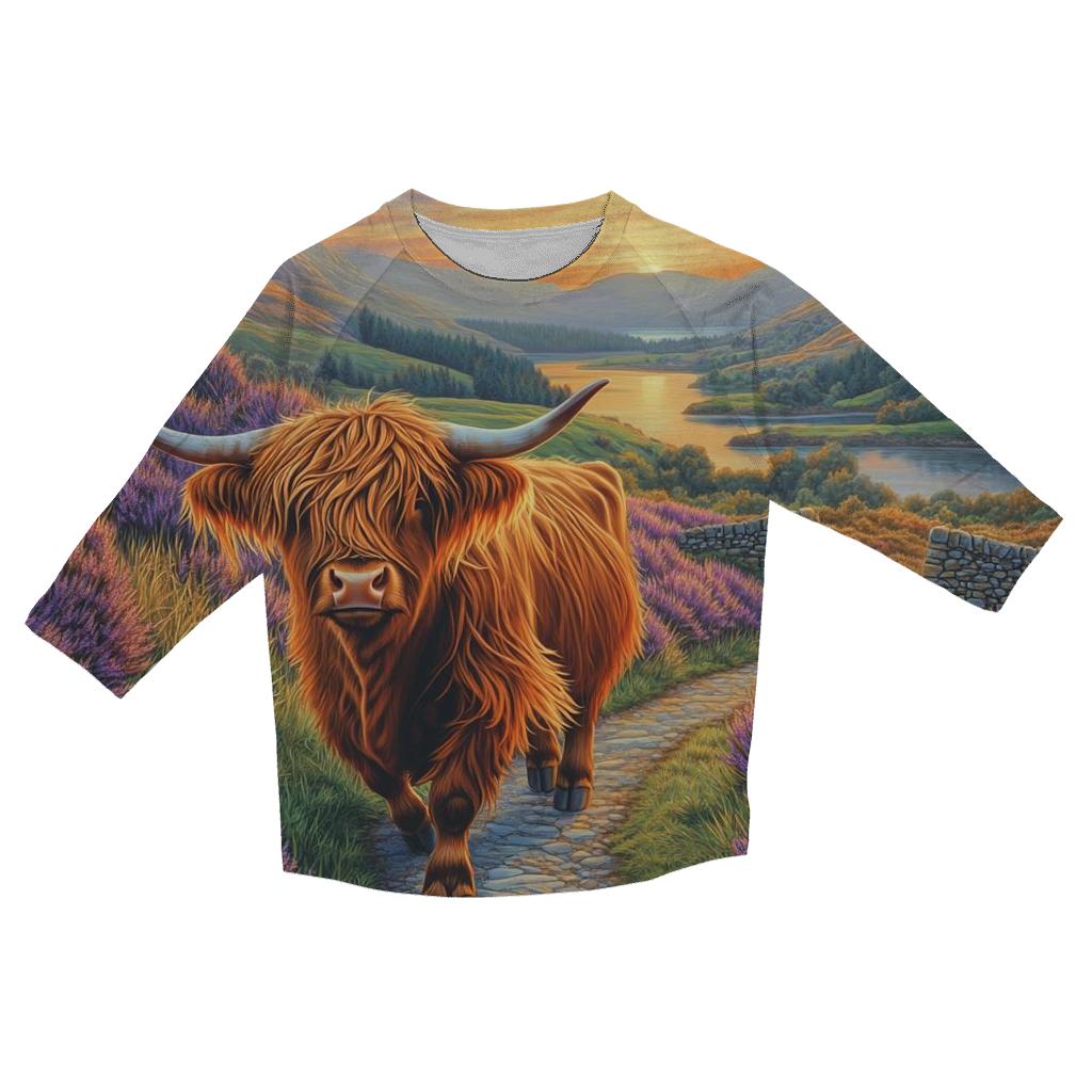 Morning Heather Path For A Highland Cow Wanderer fashion 3/4 sleeve shirts