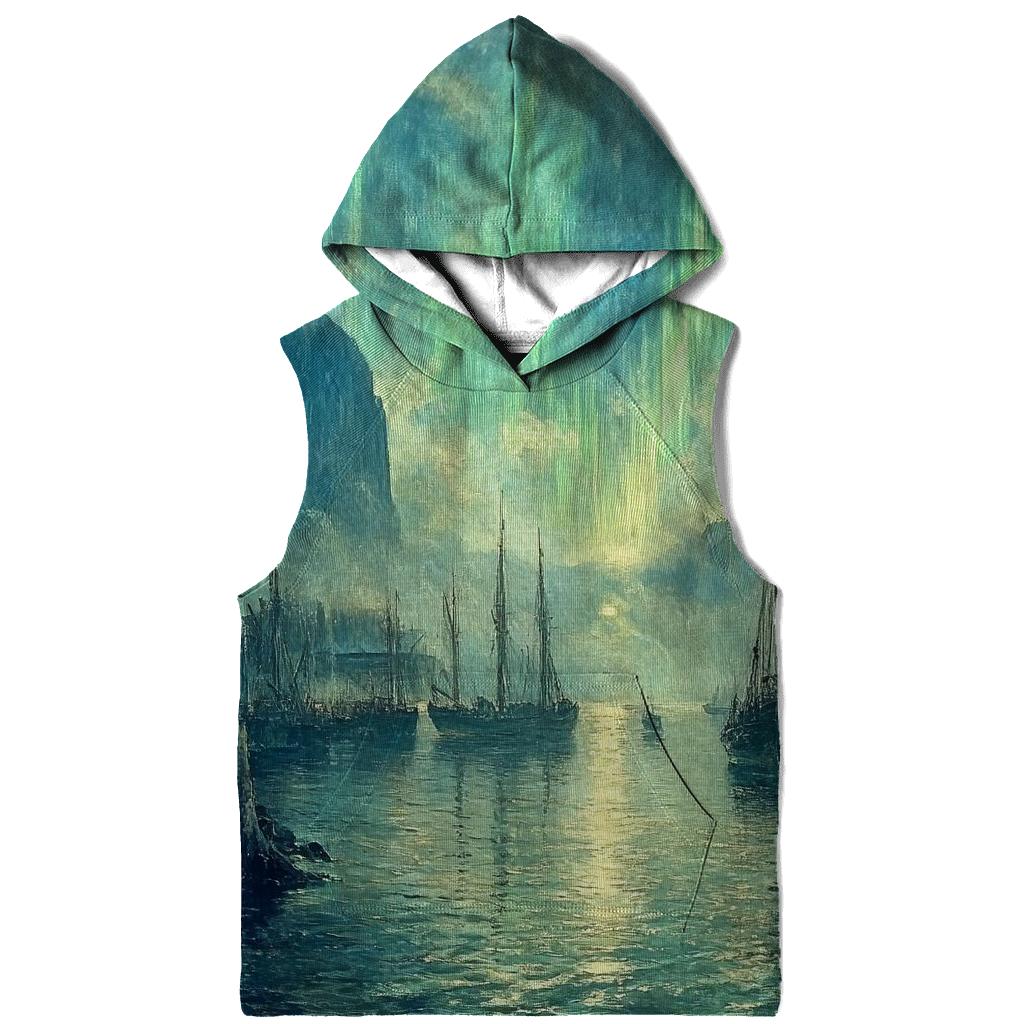 J M W Turner Inspired Aurora Over Ancient Harbor premium hoodies