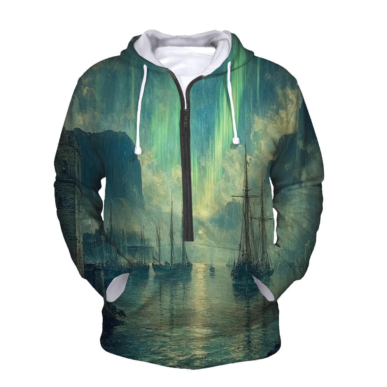 J M W Turner Inspired Aurora Over Ancient Harbor heavyweight hoodies