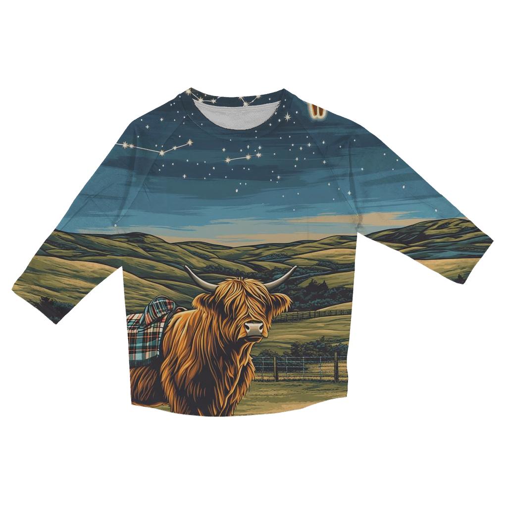 Highland Cow Constellation Over Crofters Field personalized 3/4 sleeve tees