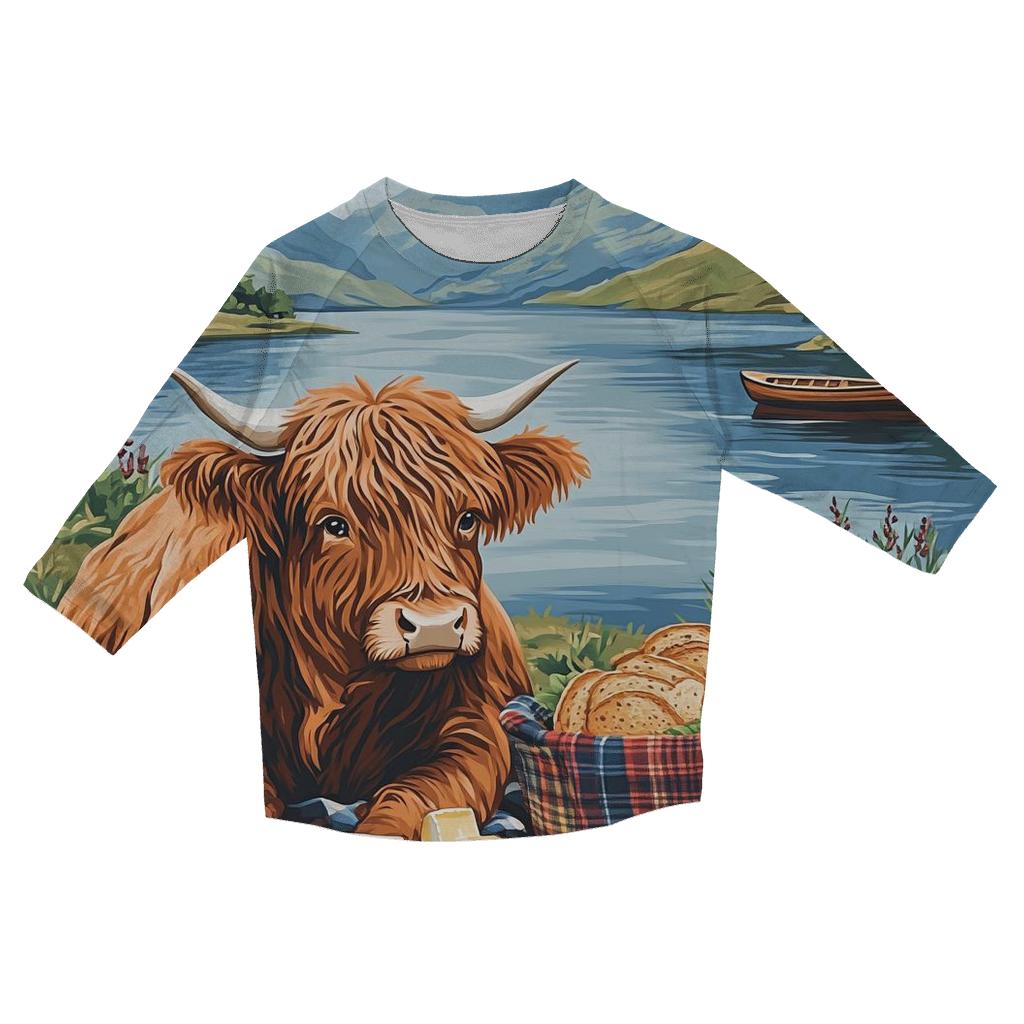 Lochside Picnic With Highland Cow Friend fashion 3/4 sleeve shirts