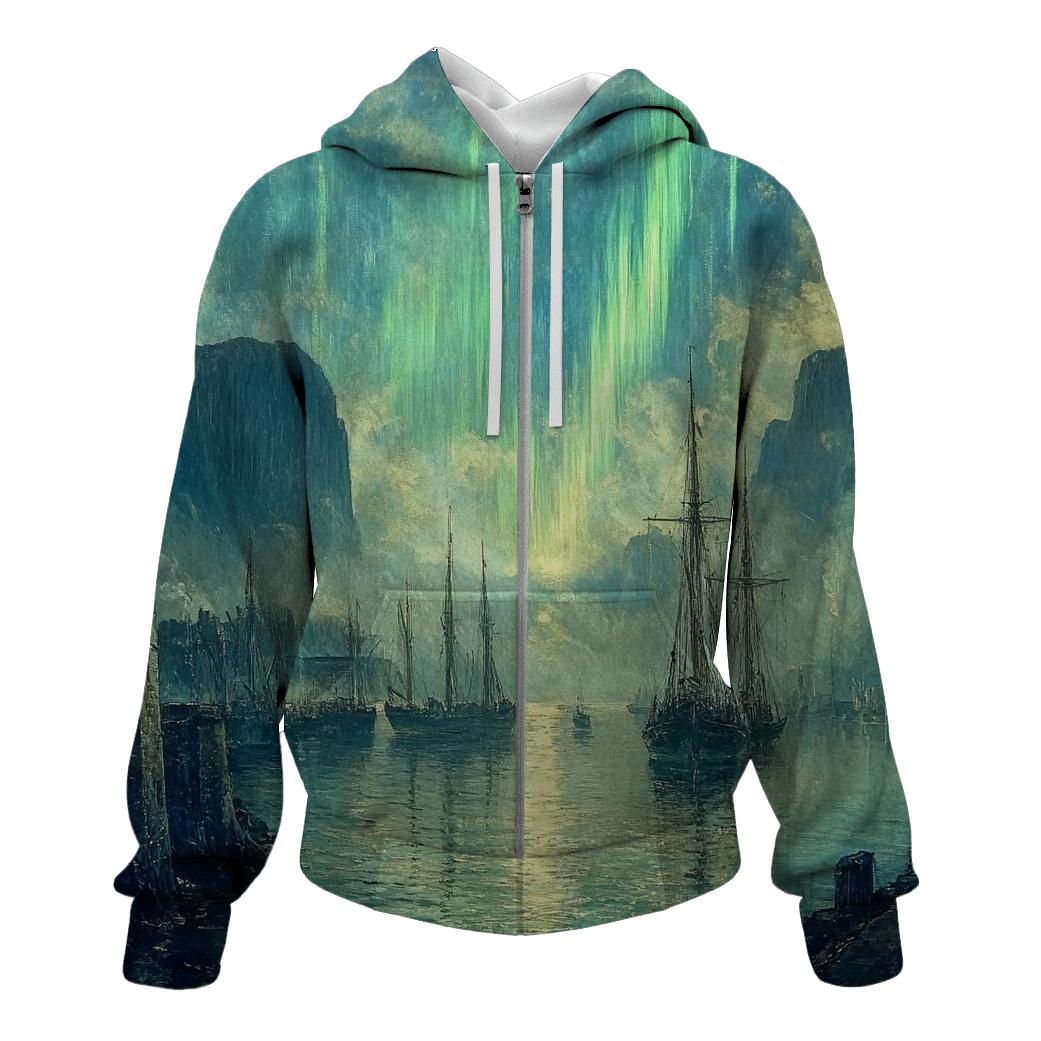 J M W Turner Inspired Aurora Over Ancient Harbor hoodie designs