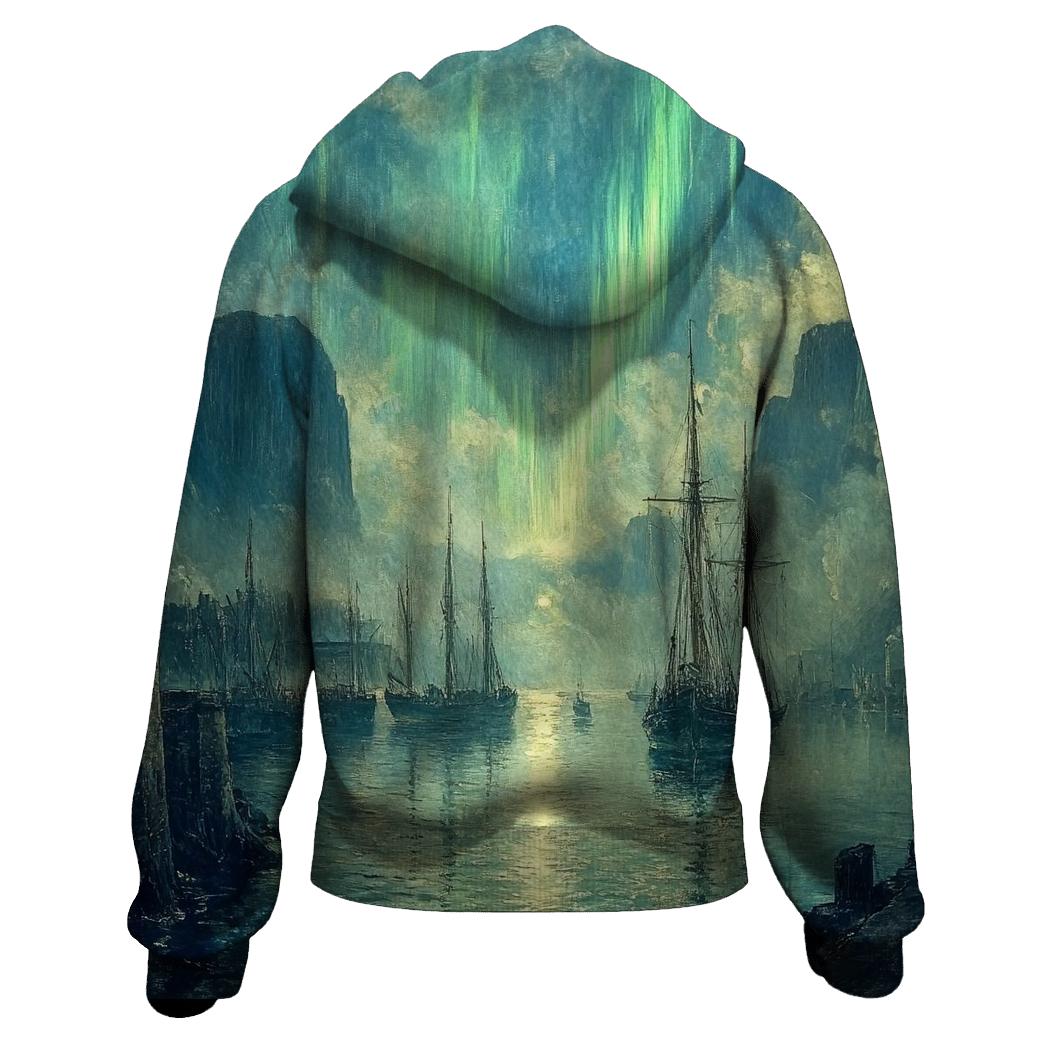 J M W Turner Inspired Aurora Over Ancient Harbor hoodie designs