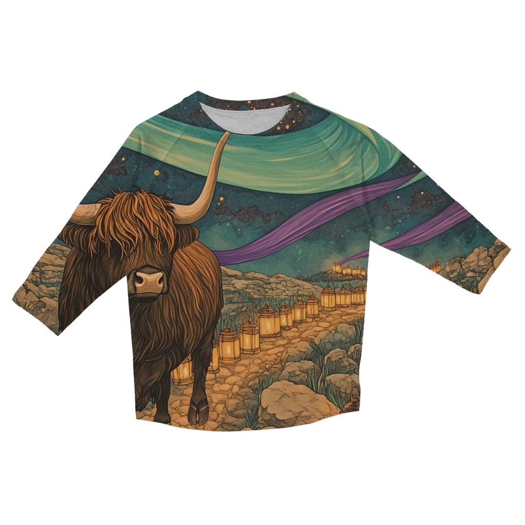 Aurora Trail Highland Cow Trek personalized 3/4 sleeve tees