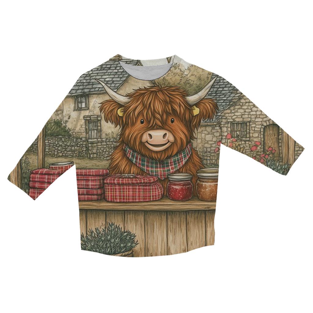 Tartan Market Day With Highland Cow Vendor stylish quarter sleeve tops