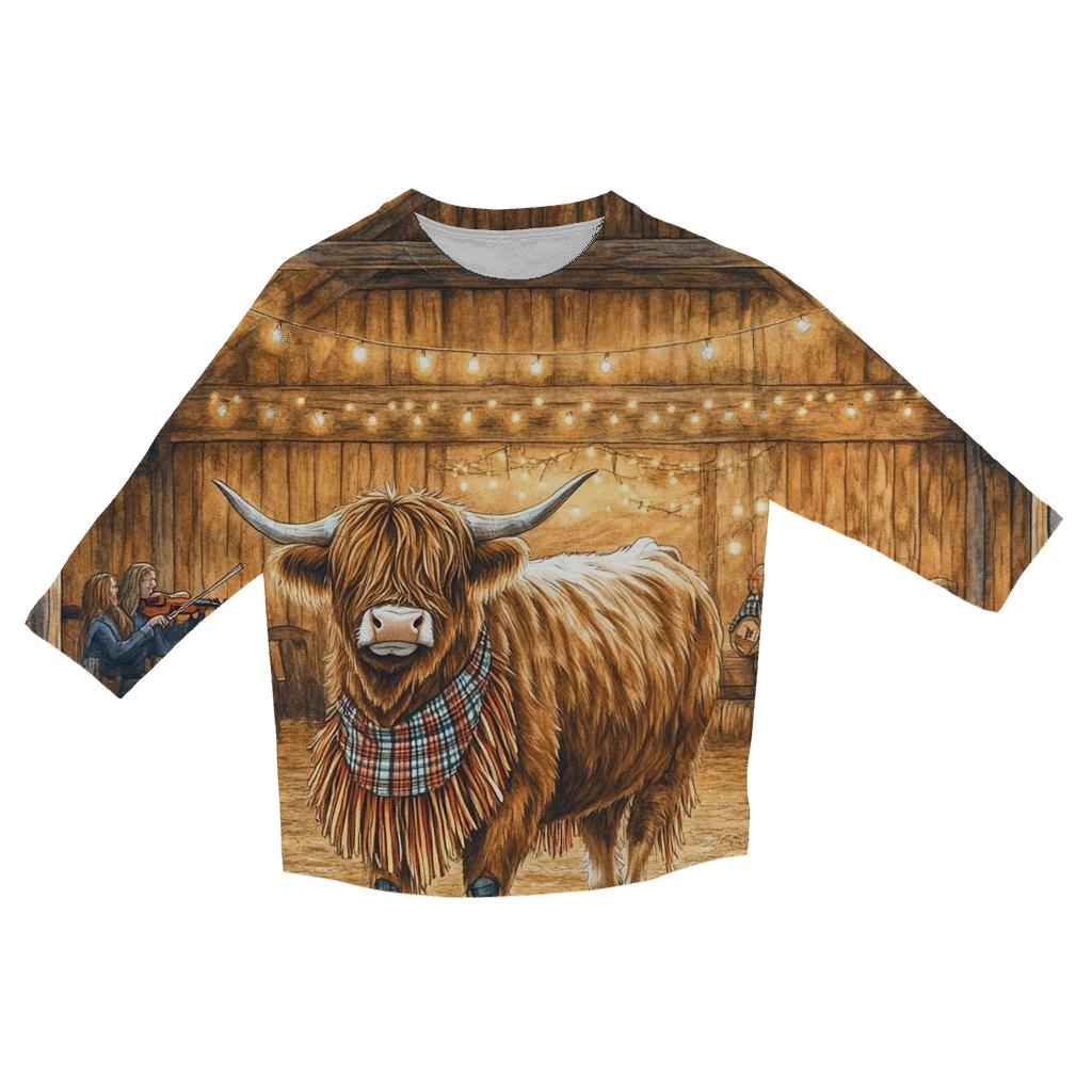 Harvest Barn Dance Highland Cow Celebration casual three quarter sleeve shirts