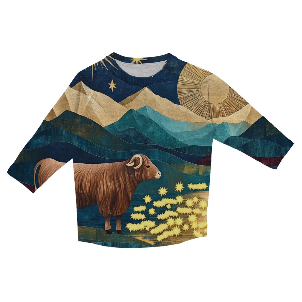 Highland Cow Shepherd Of The Shooting Stars printed three quarter sleeve shirts