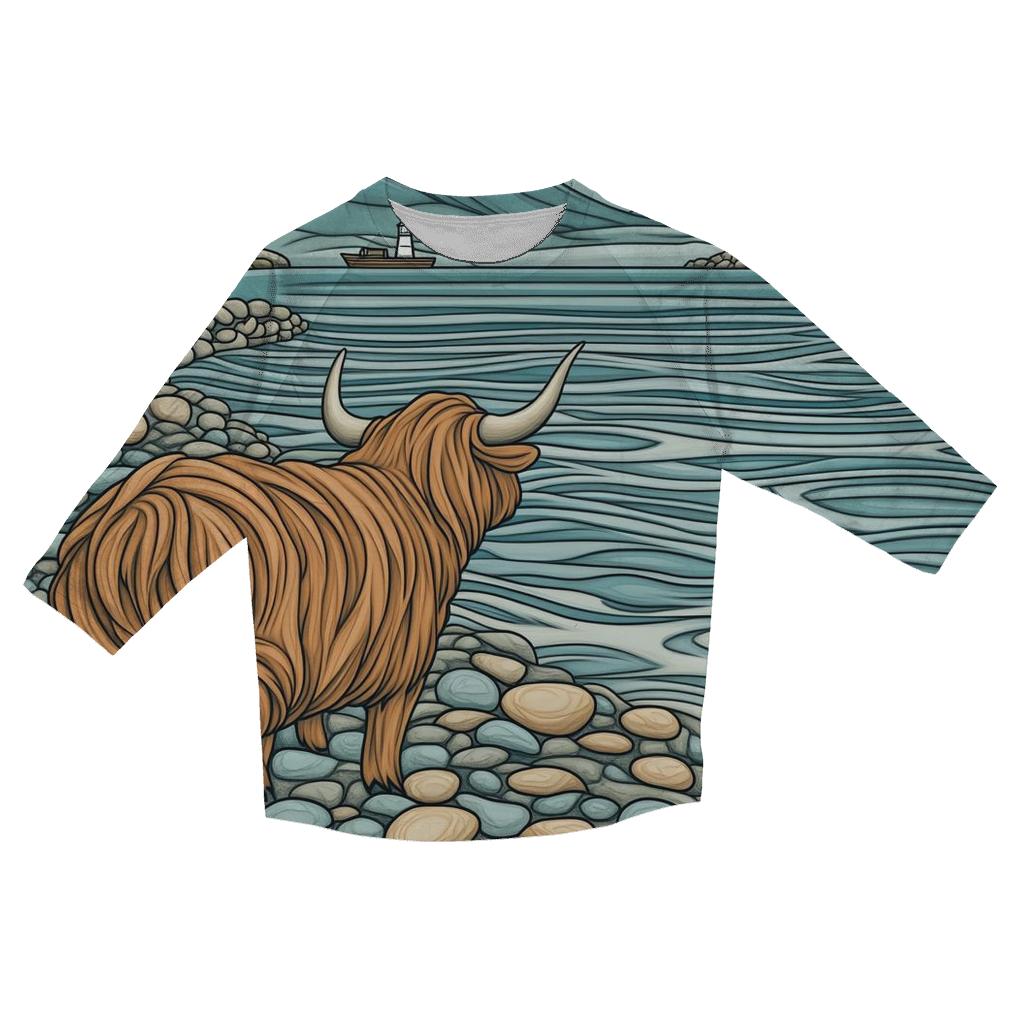 Pebble Shore Highland Cow Tide Watch cotton quarter sleeve shirts