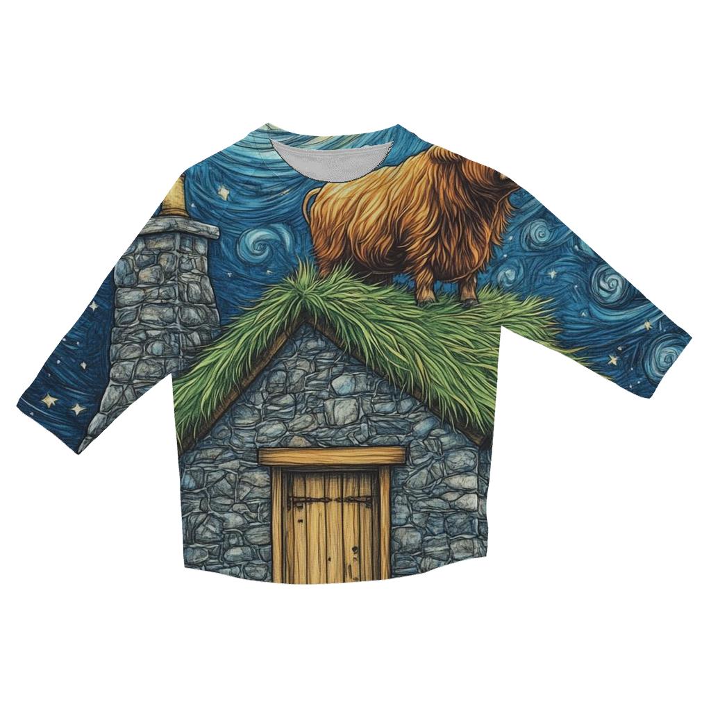 Highland Cow Stargazer On Crofthouse Roof personalized 3/4 sleeve tees