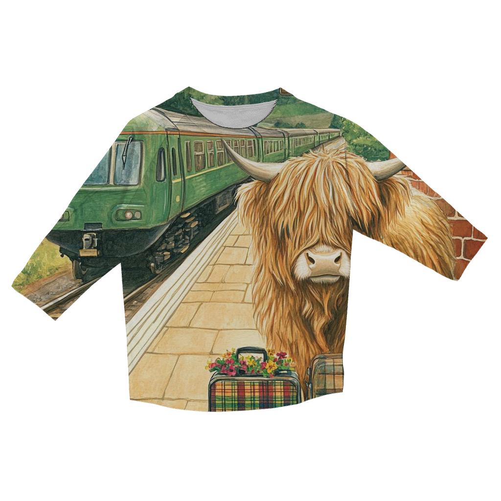 Railway Platform Highland Cow Commuter designer 3/4 sleeve blouses