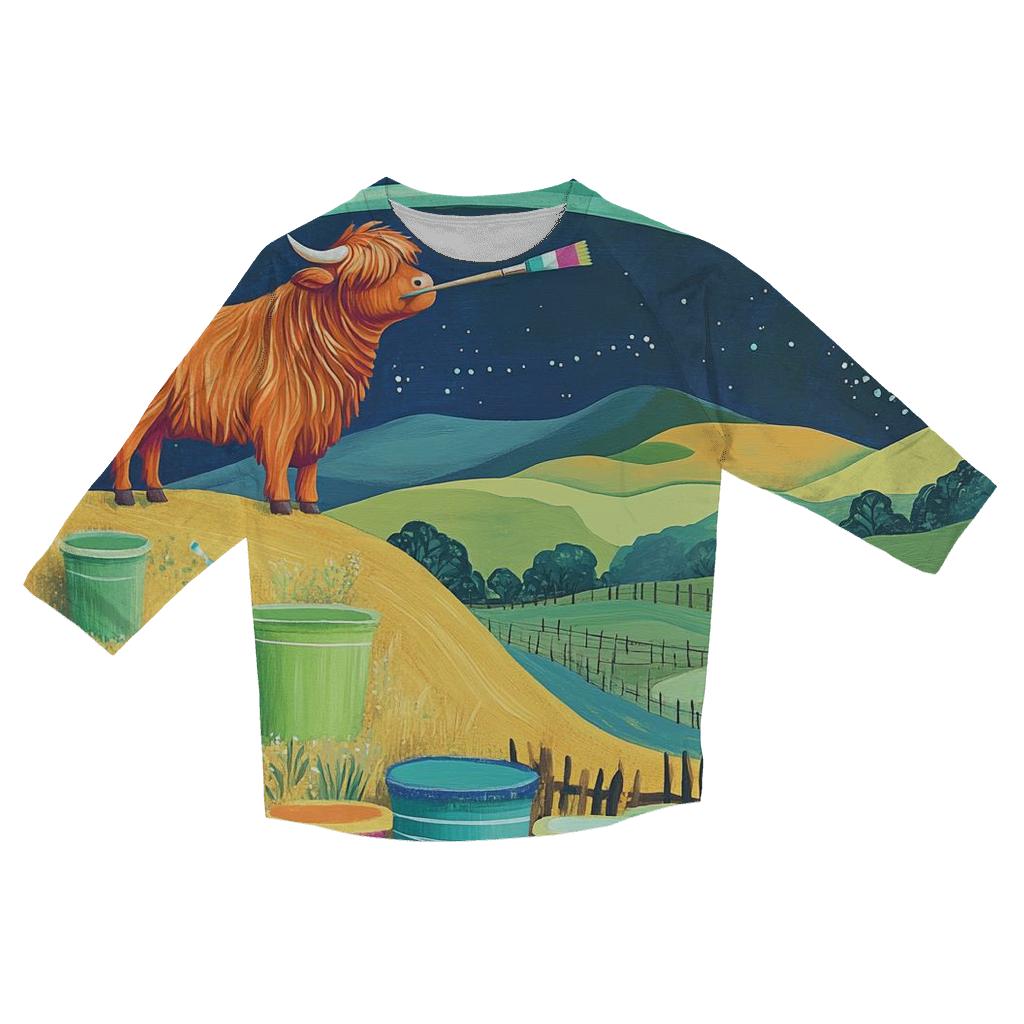 Highland Cow Painter Of The Aurora Skies casual three quarter sleeve shirts