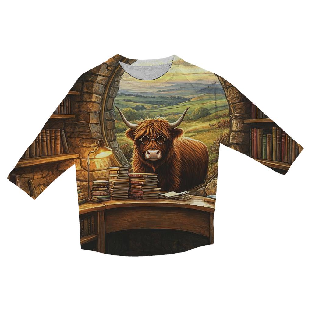 Highland Cow Librarian Of The Glen stylish quarter sleeve tops