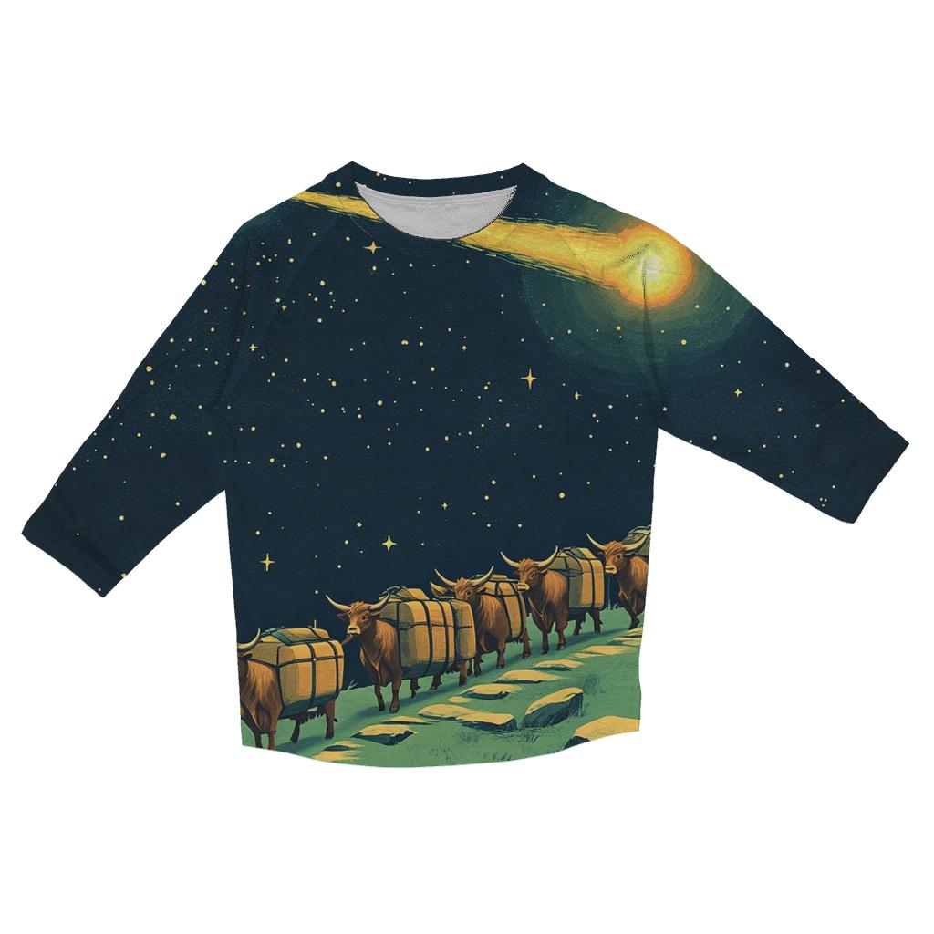 Comet Crossing With Highland Cow Caravan fashion 3/4 sleeve shirts