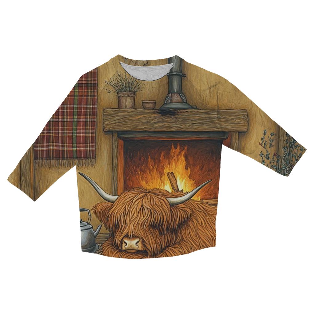 Crofthouse Hearth Highland Cow Evening casual three quarter sleeve shirts