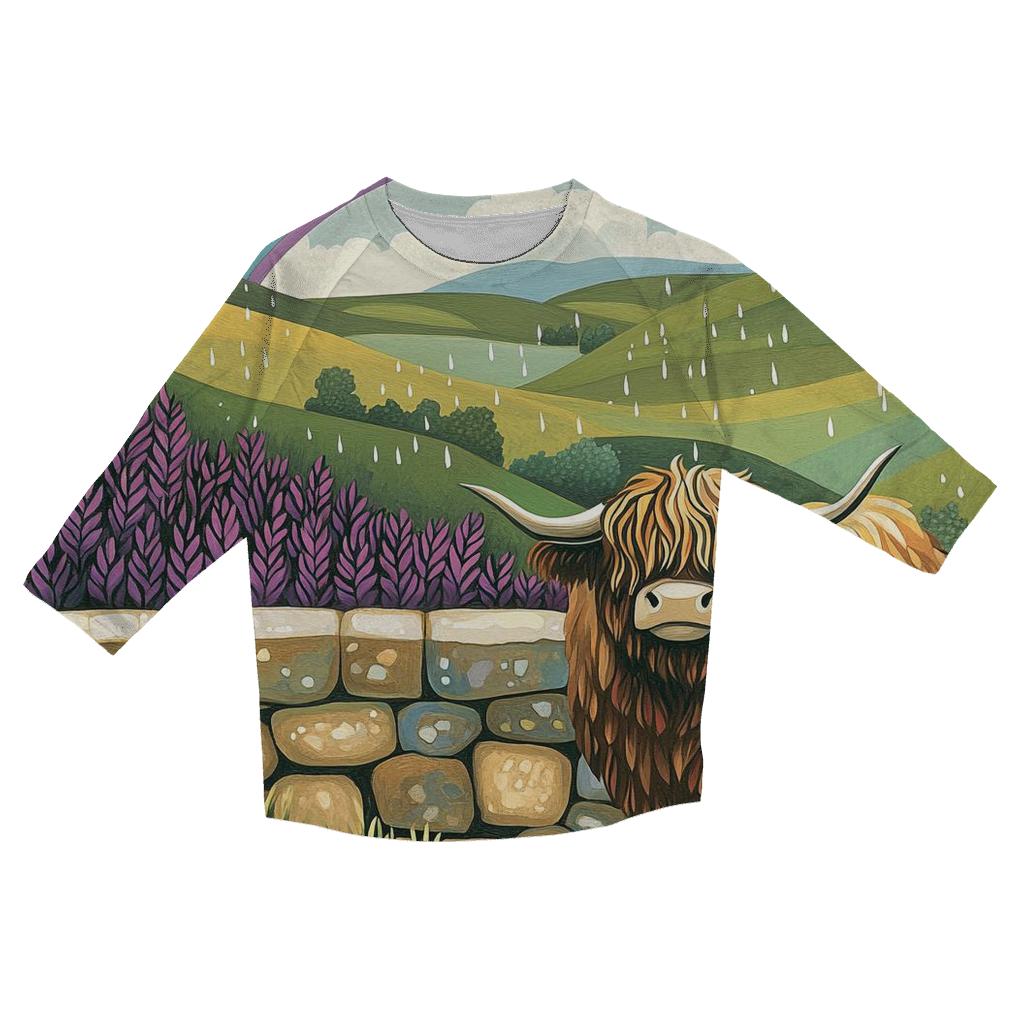 Highland Cow Rainbow After The Storm trendy 3/4 sleeve tops