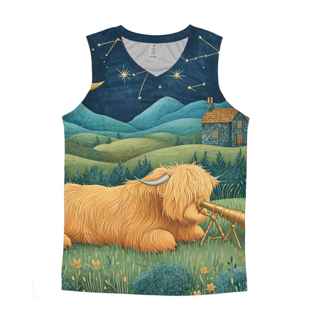 Stargazing Highland Cow Over The Moonlit Glen stylish racerback tanks