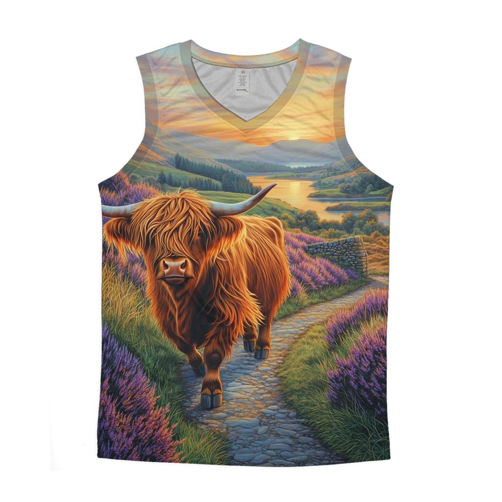 Morning Heather Path For A Highland Cow Wanderer cotton sleeveless tops