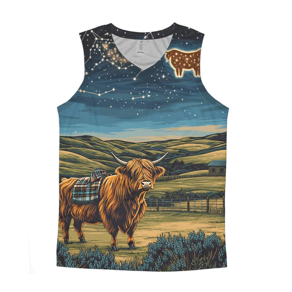 Highland Cow Constellation Over Crofters Field sports performance tank tops