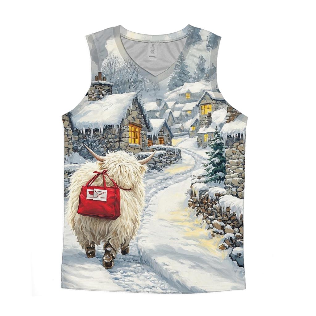 Snowy Village Highland Cow Postie custom tank tops