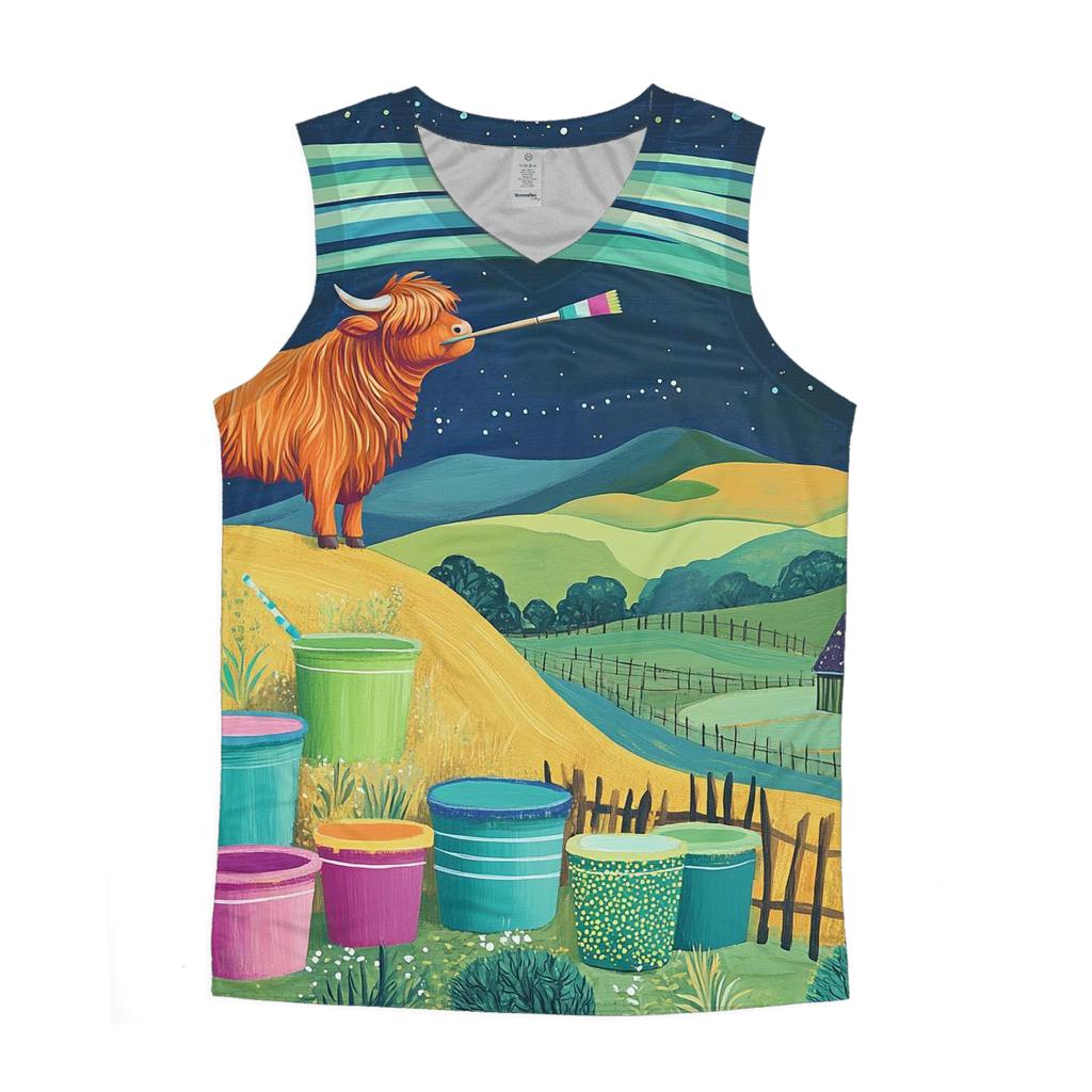 Highland Cow Painter Of The Aurora Skies trendy fitted tank tops