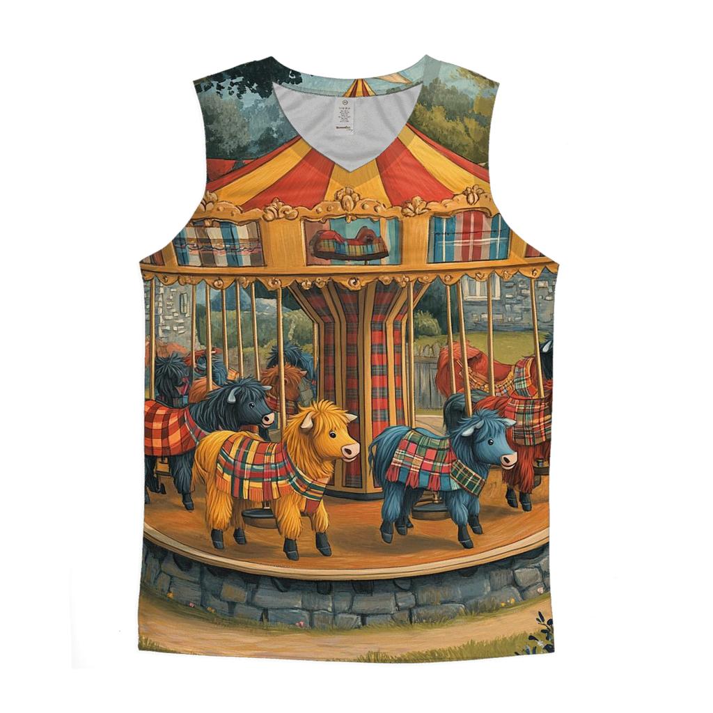 Village Fairground Highland Cow Carousel designer workout tanks
