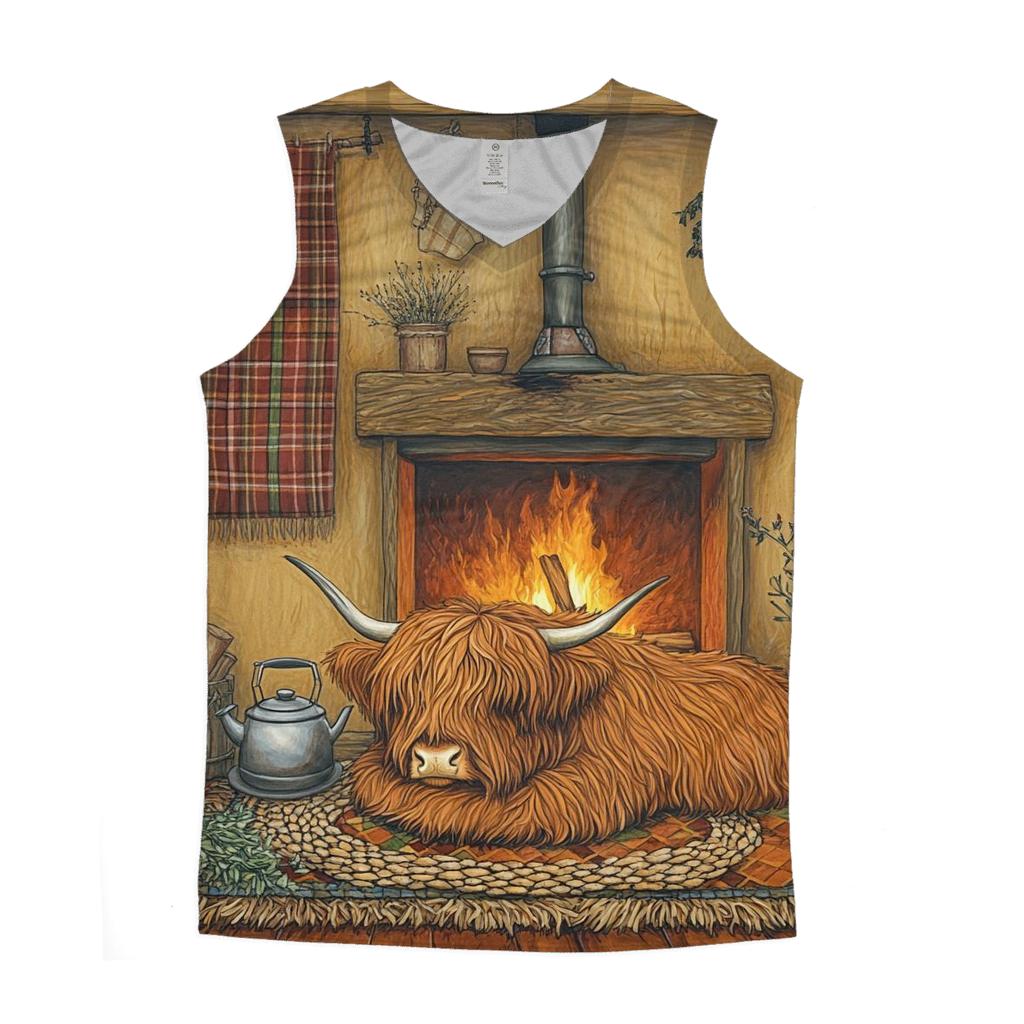 Crofthouse Hearth Highland Cow Evening trendy fitted tank tops