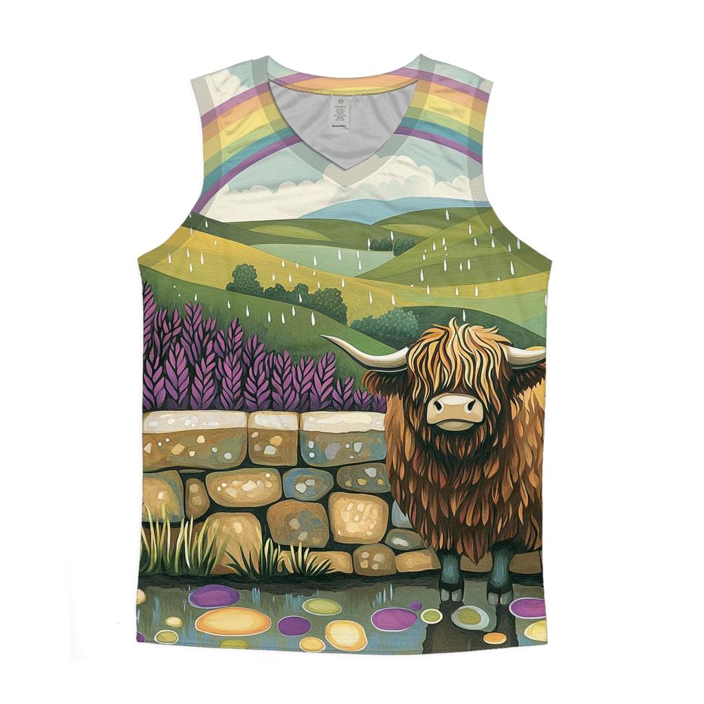 Highland Cow Rainbow After The Storm graphic print tank tops