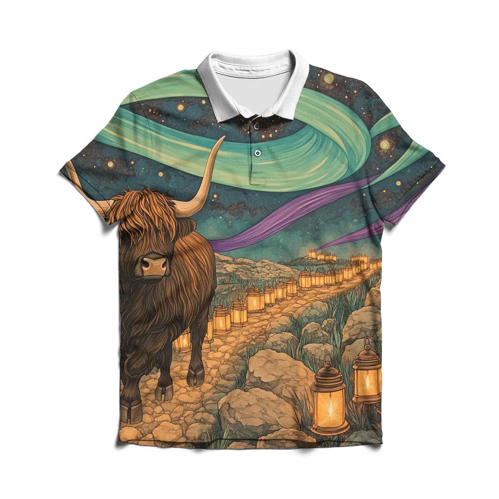 Aurora Trail Highland Cow Trek casual sports polo shirts