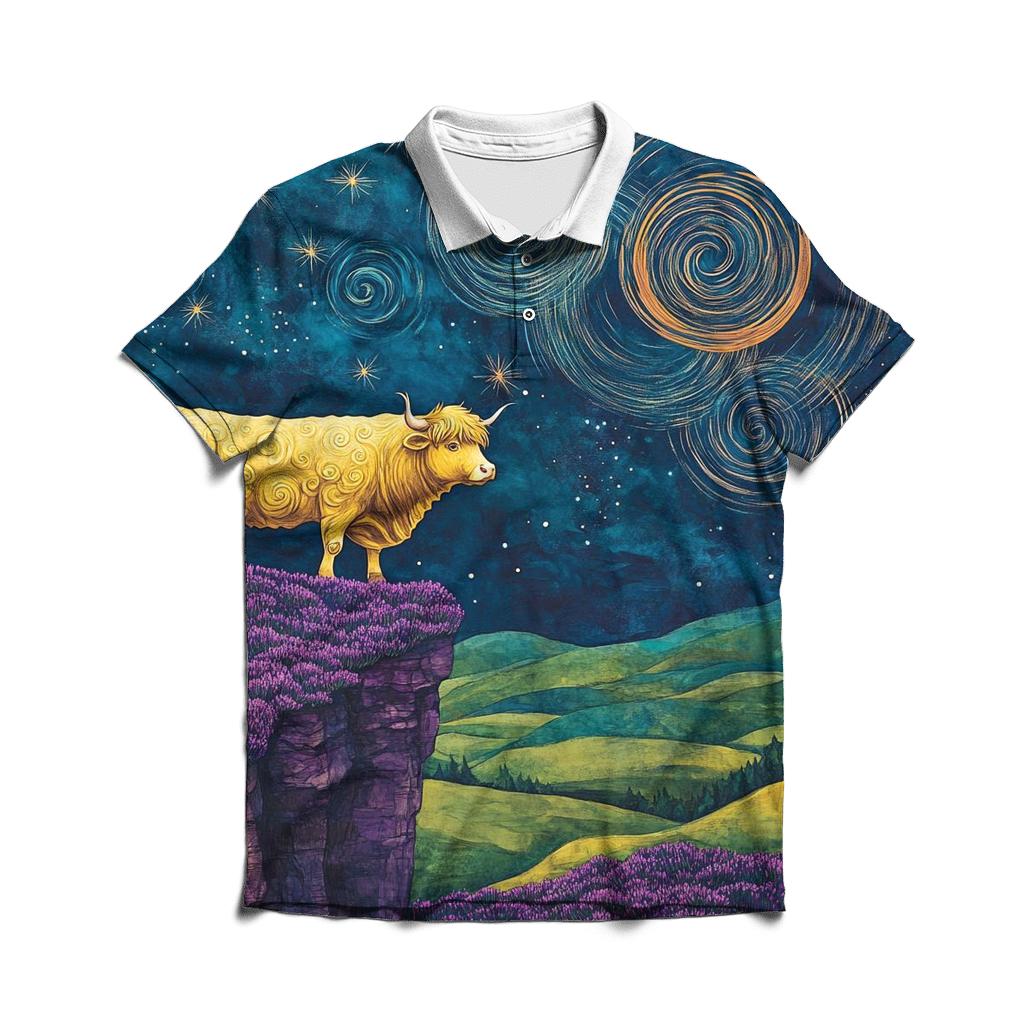 Highland Cow At The Edge Of The Galaxy Glen custom polo shirts