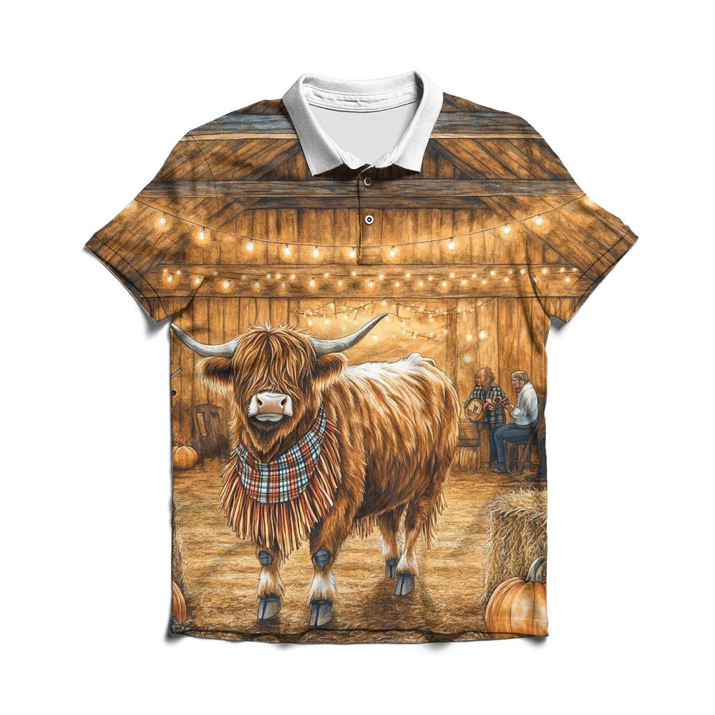 Harvest Barn Dance Highland Cow Celebration custom polo shirts