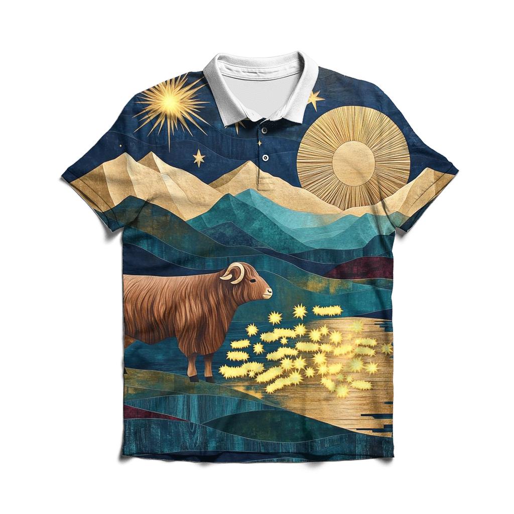 Highland Cow Shepherd Of The Shooting Stars casual sports polo shirts