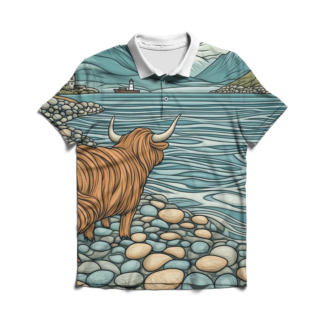 Pebble Shore Highland Cow Tide Watch designer slim fit polos