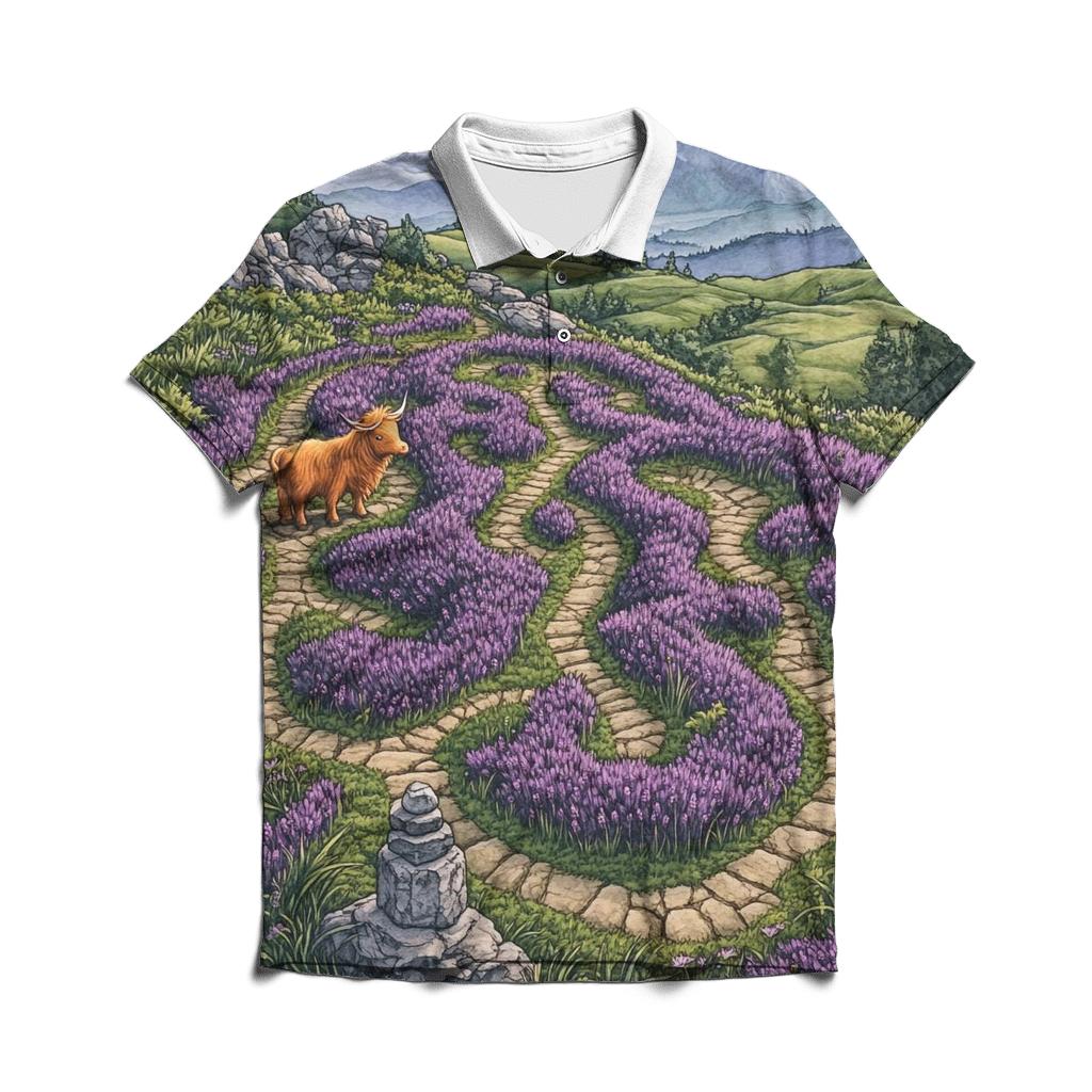 Heather Maze Highland Cow Explorer embroidered polo tops