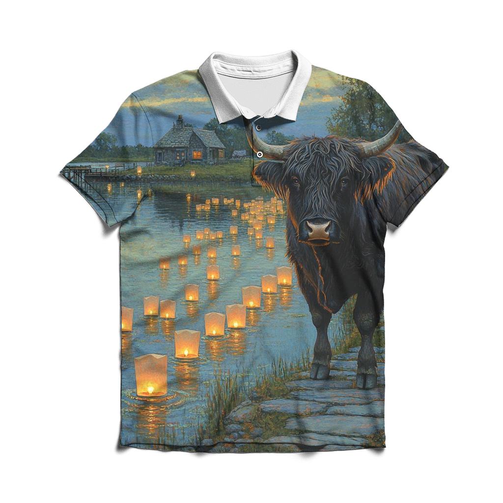 Highland Cow Keeper Of The Loch Lights casual sports polo shirts
