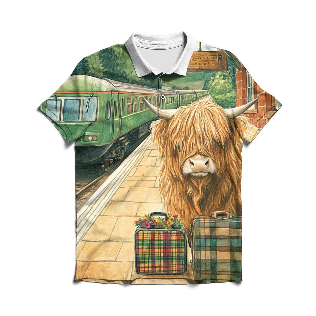 Railway Platform Highland Cow Commuter casual sports polo shirts