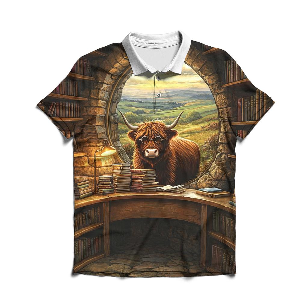 Highland Cow Librarian Of The Glen premium cotton polo shirts