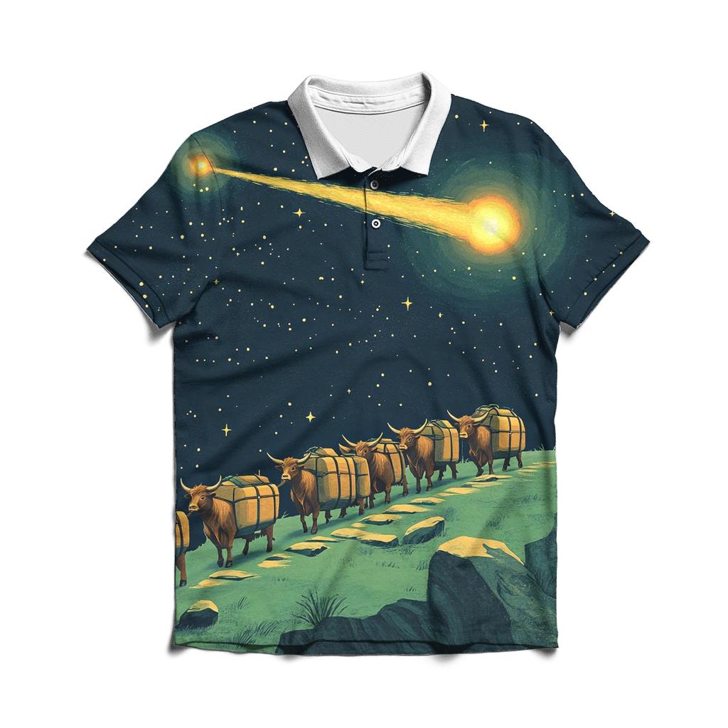 Comet Crossing With Highland Cow Caravan embroidered polo tops