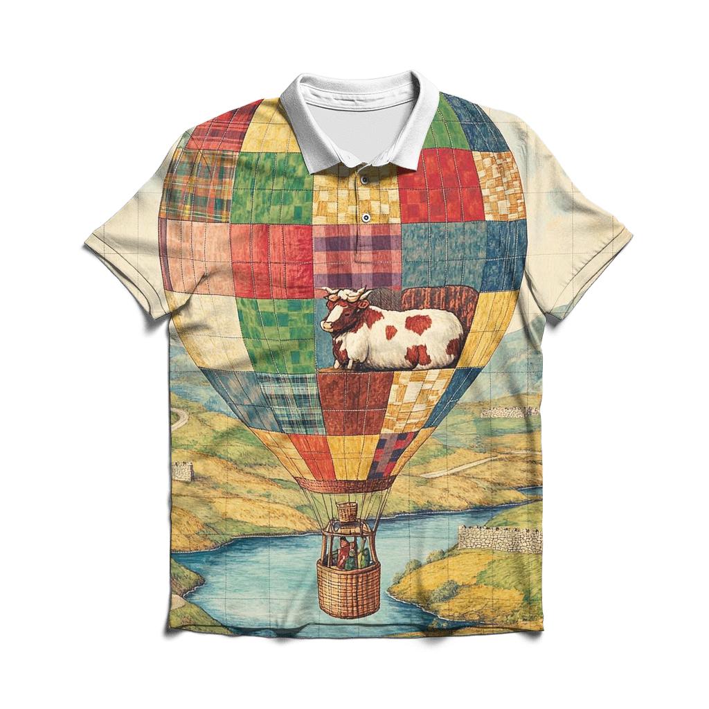 Highland Cow In The Heather Hot Air Balloon embroidered polo tops