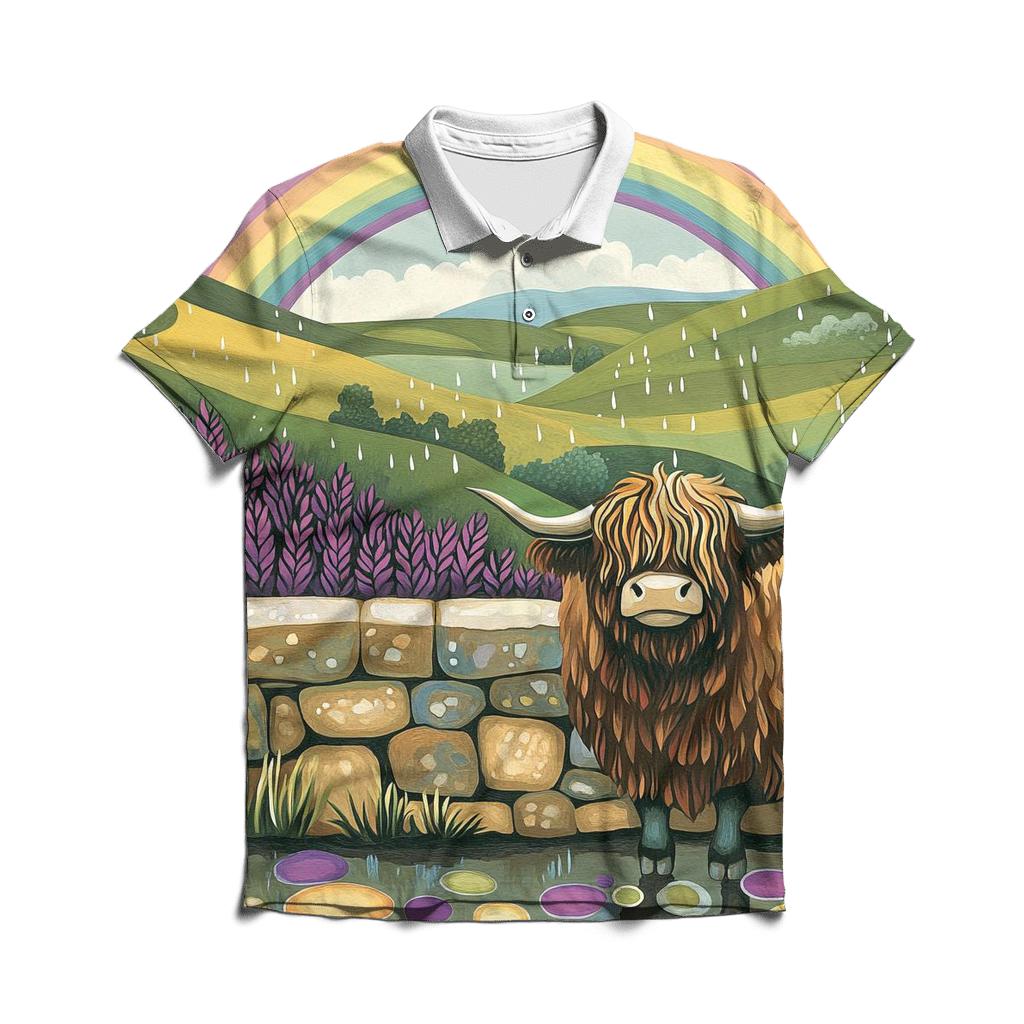 Highland Cow Rainbow After The Storm custom polo shirts