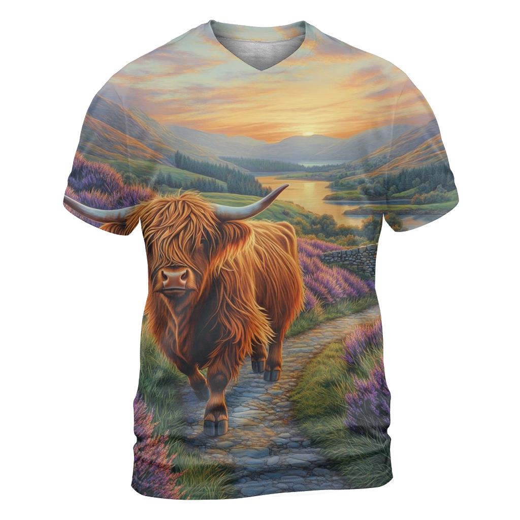 Morning Heather Path For A Highland Cow Wanderer statement graphic shirts