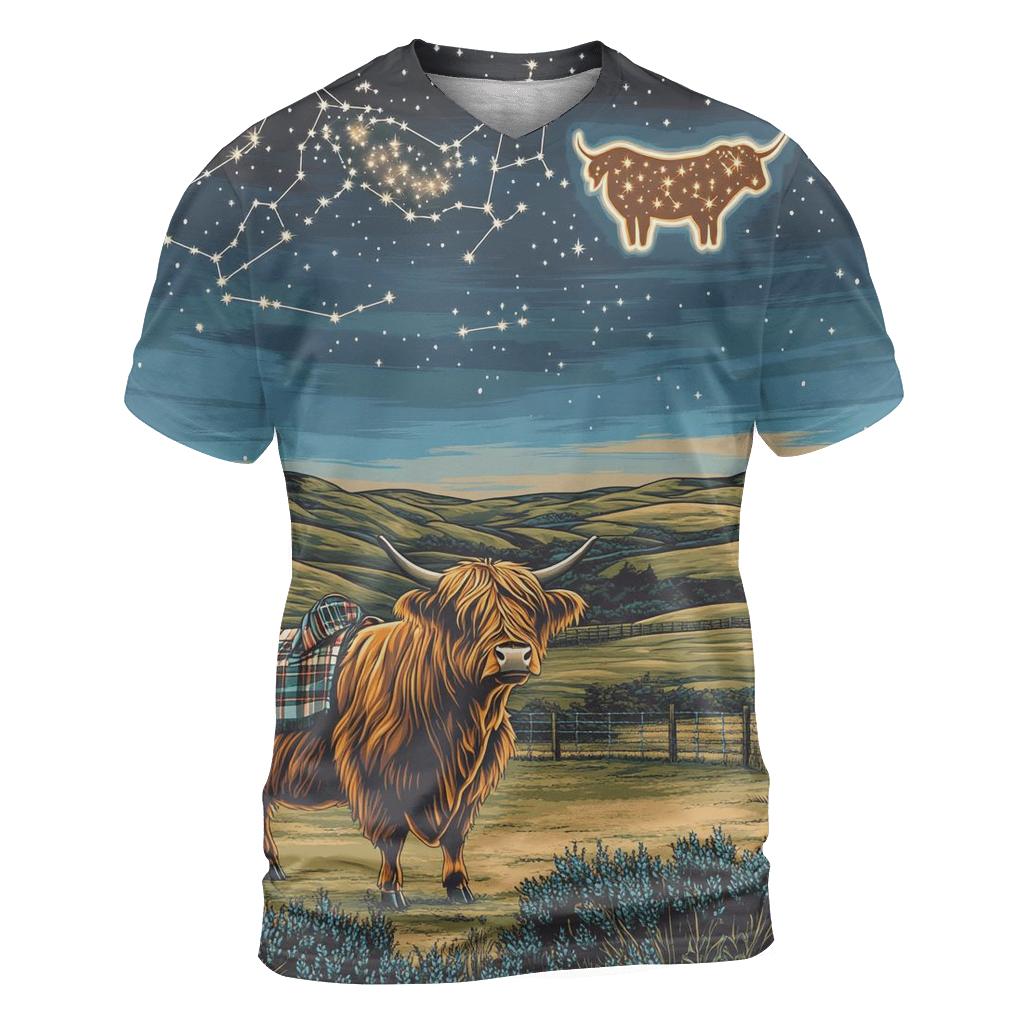 Highland Cow Constellation Over Crofters Field statement graphic shirts