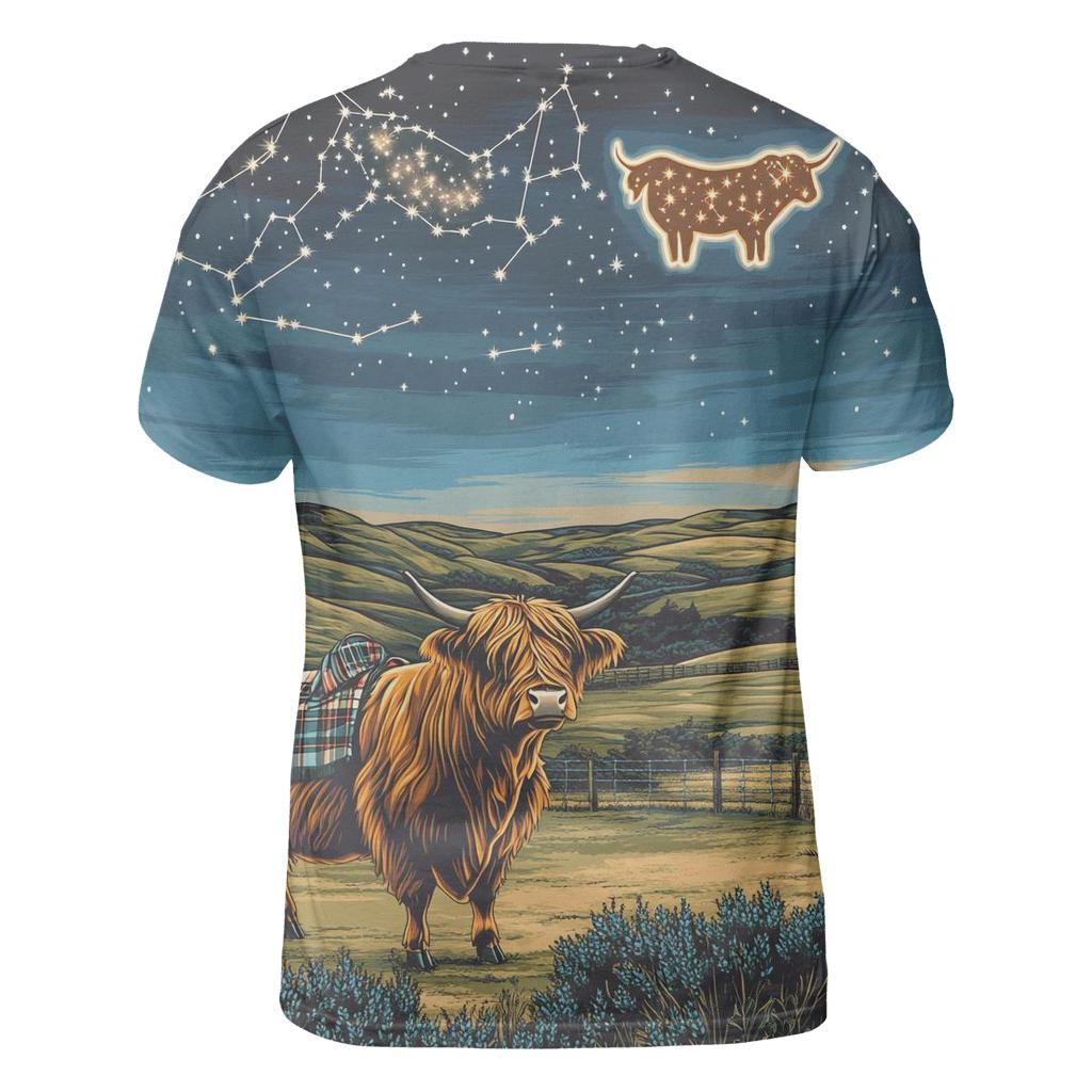 Highland Cow Constellation Over Crofters Field statement graphic shirts