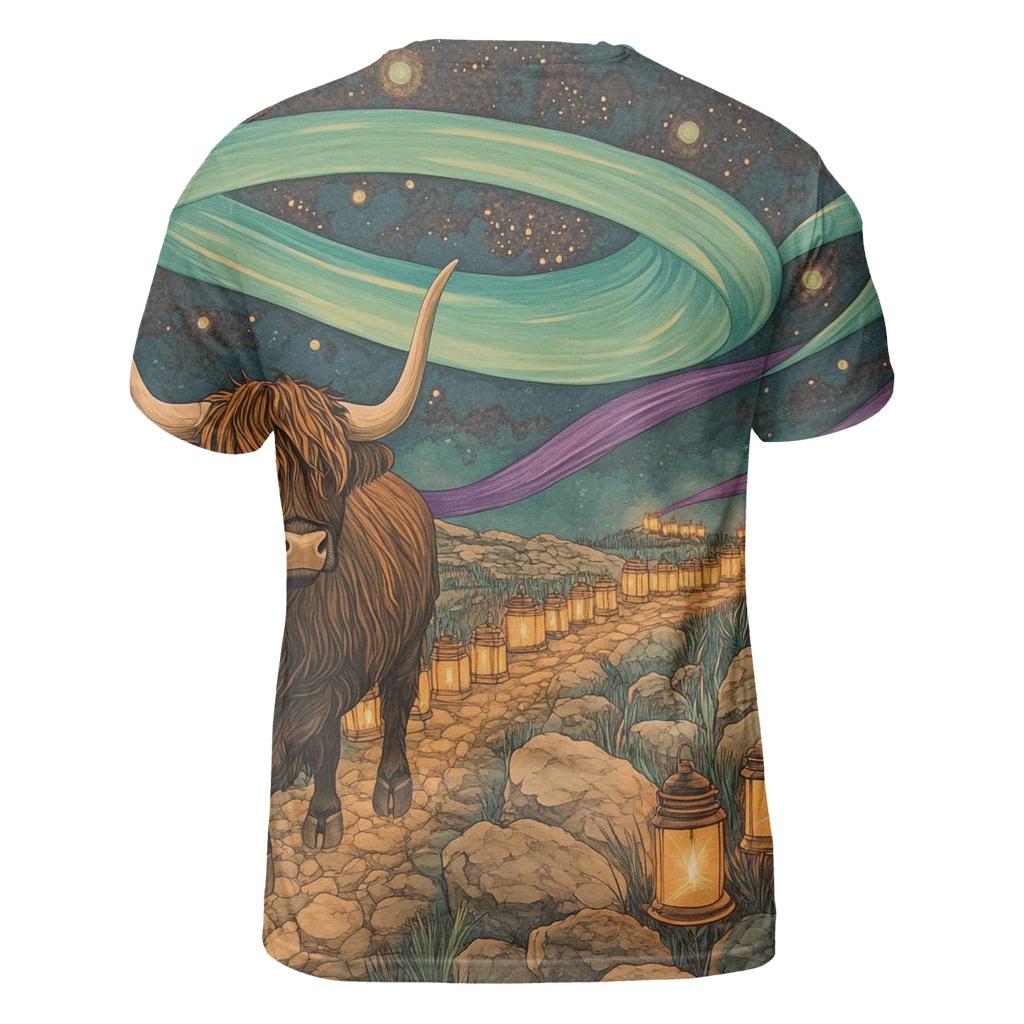Aurora Trail Highland Cow Trek creative print fashion shirts