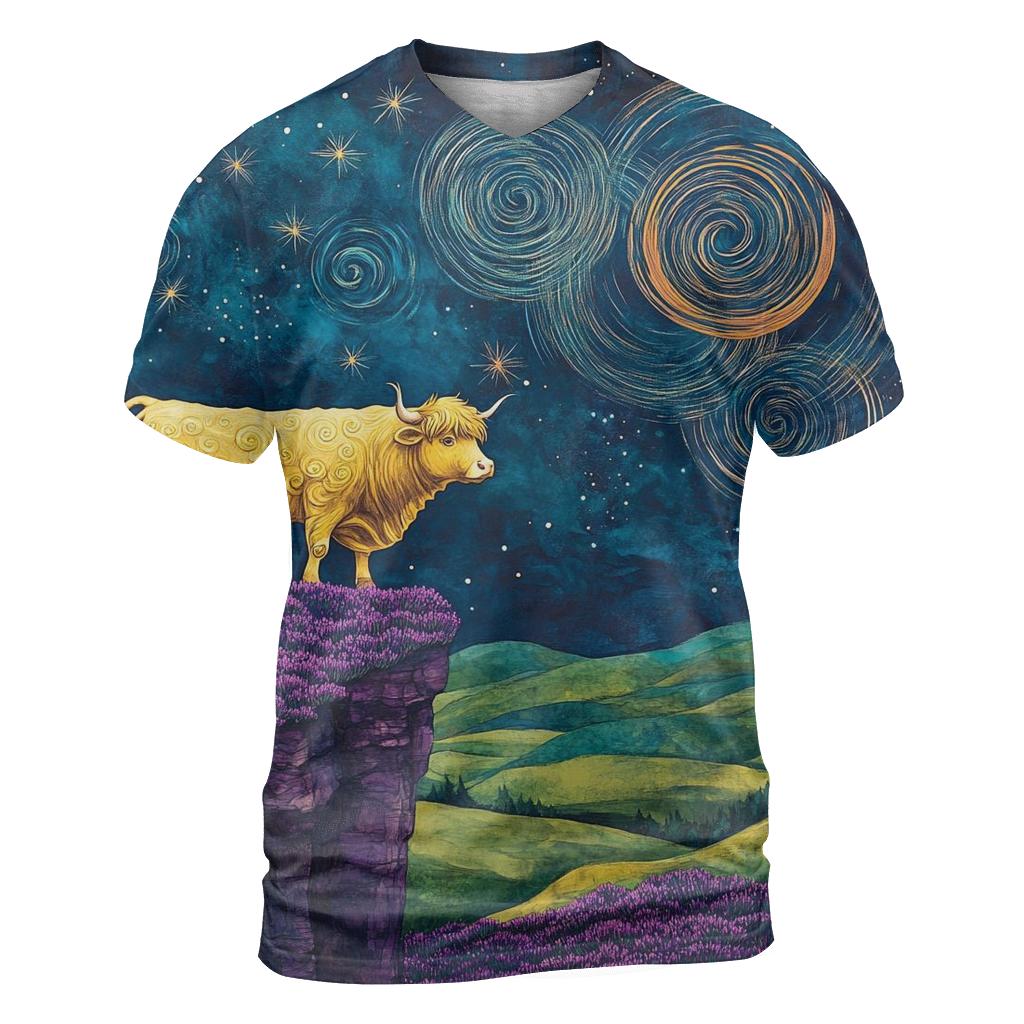 Highland Cow At The Edge Of The Galaxy Glen vibrant all-over design tees