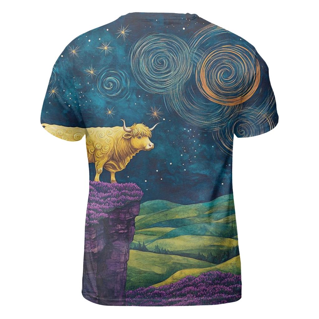 Highland Cow At The Edge Of The Galaxy Glen vibrant all-over design tees