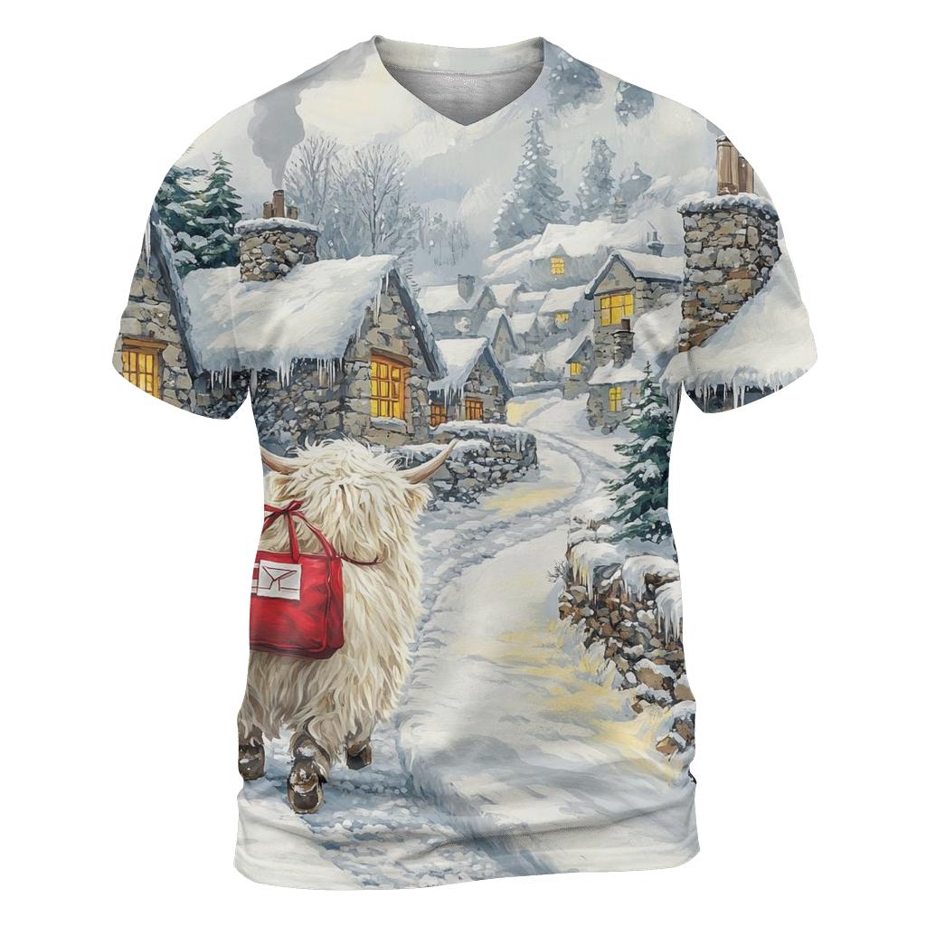Snowy Village Highland Cow Postie custom all-over print shirts