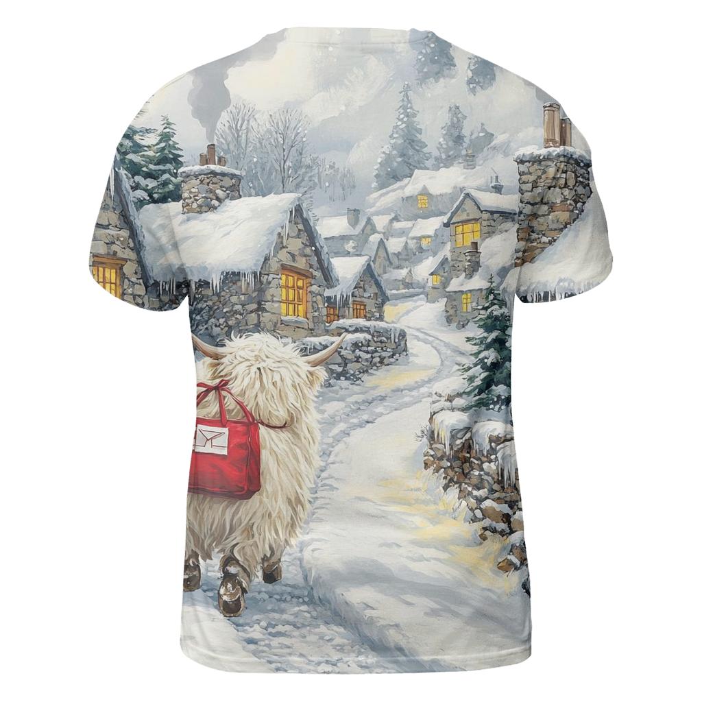 Snowy Village Highland Cow Postie custom all-over print shirts