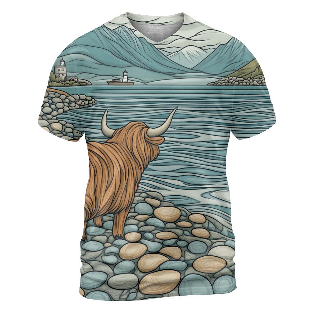 Pebble Shore Highland Cow Tide Watch unique graphic print tees
